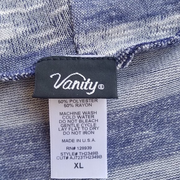 Vanity Front Twist Blue & Gray Striped Cap Sleeve Top - XL - Picture 10 of 12